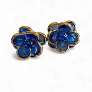Liz Claiborne Blue and Gold Floral Earrings